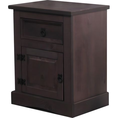 New Mexico Table de chevet, largeur 53 cm, hauteur 66 cm, avec 1 tiroir et 1 porte, teinte/cire dans un style colonial.
