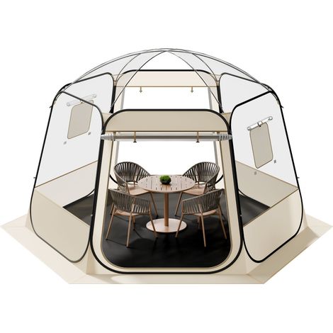 Tente Gonflable Transparente 3,36 x 3,05 m, Imperméable et Anti-UV, Abri de Camping Bulle, Dôme de Jardin Extérieur avec Fenêtres, Vue Panoramique 540°, pour 8-10 Personnes (1/5)