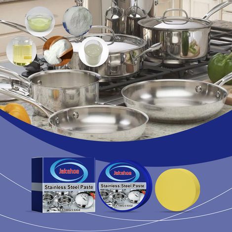 Stainless steel cleaning paste, a daily cleaning agent for removing grease and scale from cookware and stovetops. Cleaning agent -- 100g1 + sponge1 (1/5)