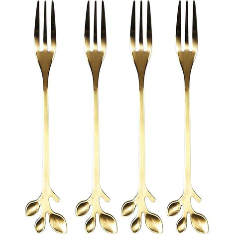 Ensemble de 4 fourchettes à dessert en forme de feuille d'or (1/4)