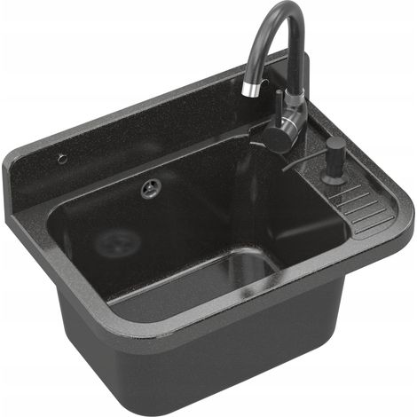 Évier utilitaire noir marbré - 50x34x31 cm - Kit complet avec mitigeur - Résistant et pratique - Paron (1/5)