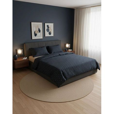 Parure de lit - 1 housse de couette 140 x 200 cm + 1 taie d'oreiller 60 x 60 cm - 100% coton renforcé - Noir / Gris (1/4)