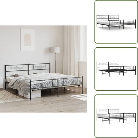 The Living Store Bettgestell mit Kopf- und Fußteil Metall Schwarz 200x200 cm - Metallbettgestell (1/5)