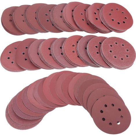 Papier de verre de polissage en bois 10pcs 5 pouces 125mm ronde Ponçage Disques Buffing Feuille 8 Poncer Trou de meulage de polissage Pad 40-3000 Grit Abrasif outil (Grit : Grit 80) (1/5)