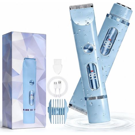 Rasoir électrique 2 en 1 pour femme - coupe - corps et tondeuse faciale ipx7 douche sèche et humide avec écran LED et pour zones sensibles précis et sans irritation (bleu) (1/5)