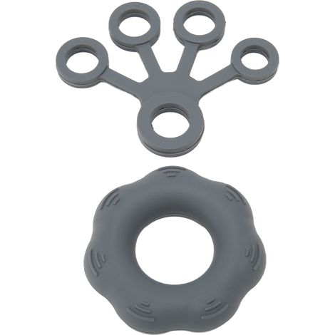 Renforceur de préhension et extenseur de doigts en silicone souple et portable, adapté aux personnes âgées ayant une faible force dans les mains. Gris foncé. (1/5)
