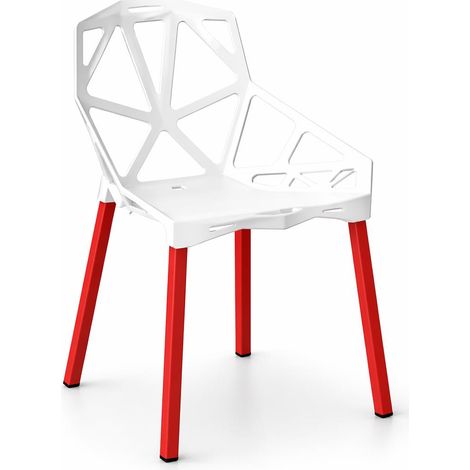 ORION91oficial® - Silla ELECTRA  Asiento Polipropileno Blanco   Estructura Acero Reforzado Rojo (80x54x59 cm) Estilo Moderno  Comedor  Hostelería  Oficina  Salón  Teletrabajo  Cocina - spaziOR (1/5)