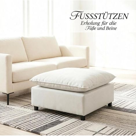 Pouf ottoman carré 75x75x40 cm en lin gris, assise d'appoint pour salon – MEUBLIV (1/5)