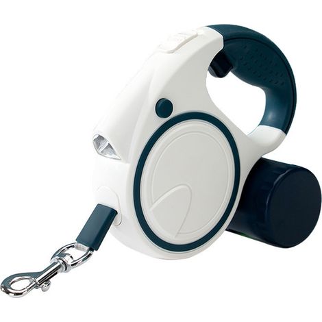 Laisse rétractable pour chien avec lampe torche LED, longue laisse anti-nœuds à 360° avec distributeur de sacs à déjections (bleue) (1/5)