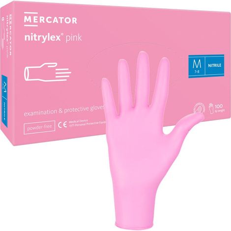 Guanti in nitrile taglia M rosa Mercator Nitrylex Rosa 100 pezzi (1/5)