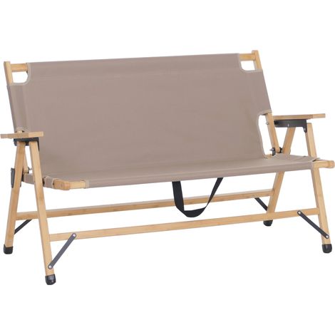 [NEUWERTIG] Bambus Campingbank HHG-891, Outdoorbank Picknickbank Gartenbank, klappbar Tragegriff Stoff/Textil 117cm creme