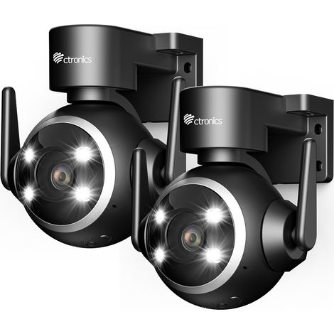 Lot de 2 5MP PTZ Caméra Surveillance Ctronics WiFi Extérieure 5X Zoom Optique , 2,4/5Ghz WiFi, Stockage Cloud, Vision Nocturne Couleur, Détection Humaine, Suivi Auto, 355° 90°, Audio Bidirectionnel