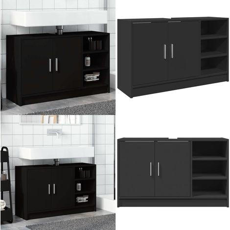 Armoire d'évier noir 90x29x55 cm bois d'ingénierie - Armoire de salle de bain - Rangement salle de bain (1/5)