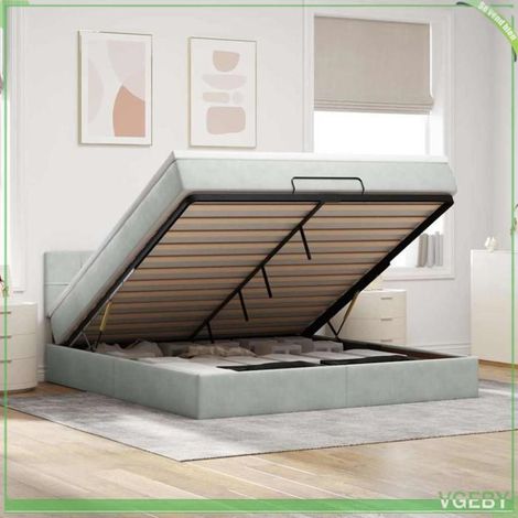 Cadre de lit ottoman - Modèle 3311789 - Velours gris clair - Rangement hydraulique - Matelas 180x200 20 cm (1/5)