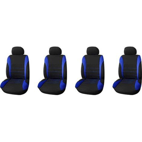Convient pour 4 housses de sièges avant de voiture, housses de sièges baquets sport avec airbags, housses de sièges avant de voiture (noir + bleu). (1/4)