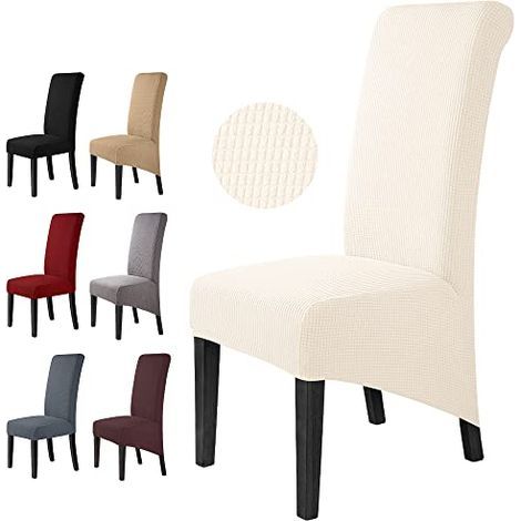 Housse de Chaise 4 Pièces Salle à Manger Jacquard Extensible XL Amovible Lavable Couverture de Chaise Universelle Protection de Chaise pour Mariage,Cuisine, Banquet-Grande (4Pièces, Crème Blanche)-XL (1/4)