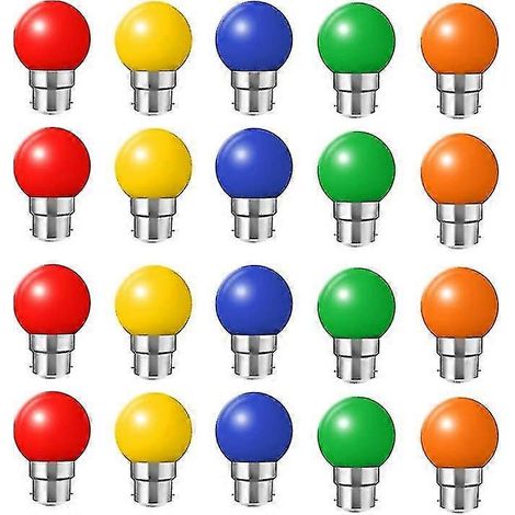 Filiyano-Lot de 20 mini ampoules LED colorées à culot B22, en forme de boules de golf, pour terrasse, jardin ou fête. (1/5)