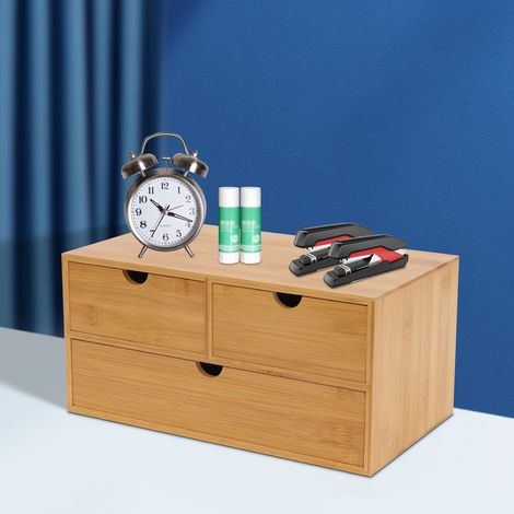 Organisateur de bureau pour fournitures de bureau Décoration Mini Organisateur de bureau en bambou Bureau Maison 3 tiroirs Etagère