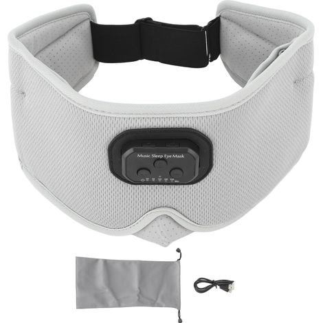 Masque de sommeil Bluetooth 5.2 avec écouteurs intégrés, casque audio sans fil pour dormir sur le côté, bruit blanc réglable, œillère 3D confortable, couleur gris. (1/5)
