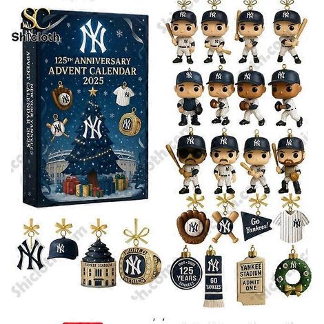 Boîte surprise de Noël commémorative du 125e anniversaire des Yankees de New York - Décoration de sapin de Noël avec compte à rebours, ornement suspendu en acrylique (1/5)