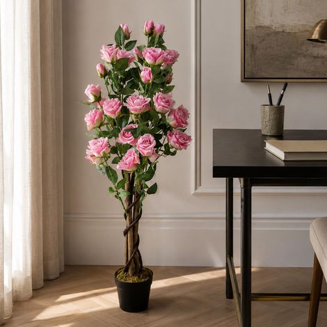 105cm Artificial Pink Rose Tree - Premium Quality (1/3)