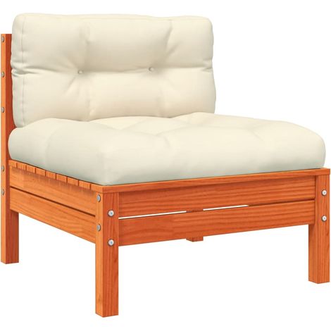 vidaXL Canapé jardin sans accoudoirs coussins cire marron massif pin (1/6)