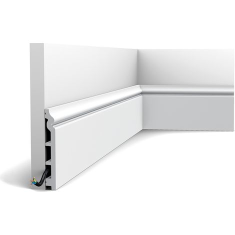Zócalo Orac Decor SX118-RAL9003 LUXXUS CONTOUR Proteción de cable Moldura decorativa prepintada resistente a los choques blanco señales 2 m