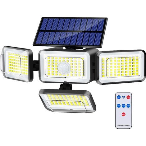 288 LED-Solarleuchten für den Außenbereich, wasserdicht, mit Bewegungsmelder und Fernbedienung, 4 Solarstrahler für Garten, Terrasse und Hof (1/5)