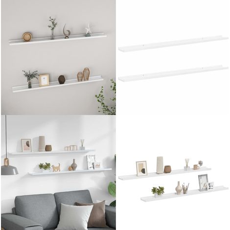 Wandregale 2 Stk. Hochglanz-Weiß 115x9x3 cm - Wandregal - Regal Weiß - Schreibtischregal - Dekorationselement - Wandshelf - Home & Living (1/5)