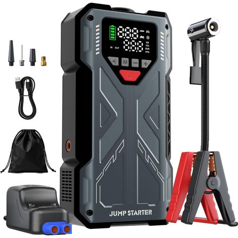 Booster Batterie Voiture 8000A avec Gonfleur Pneus Voiture 150PSI, 12V Demarreur Batterie Voiture - Jump Starter Voiture(Tous Essences (1/5)