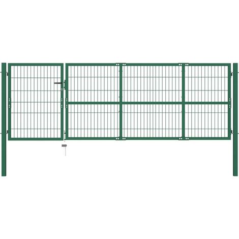 Portail de clôture de jardin avec poteaux 350x100 Acier Vert (1/5)