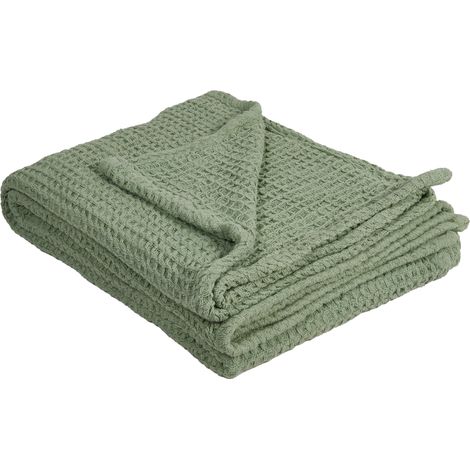 Colcha de algodón relieve gofre textiles sala de estar dormitorio 150 x 200 cm verde Chagyl