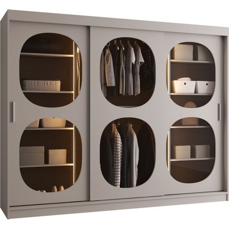 Armario Hartford 533, Cachemira, 200x250x62cm, Puertas de armario: Correderas, Número de estantes: 5, LED (1/5)