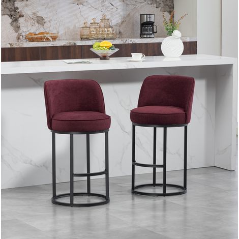 Tabouret de bar en lin rouge vin, 46,5 x 49,5 x 88,5 cm, structure en fer noir, hauteur d'assise 63,5 cm (1/5)
