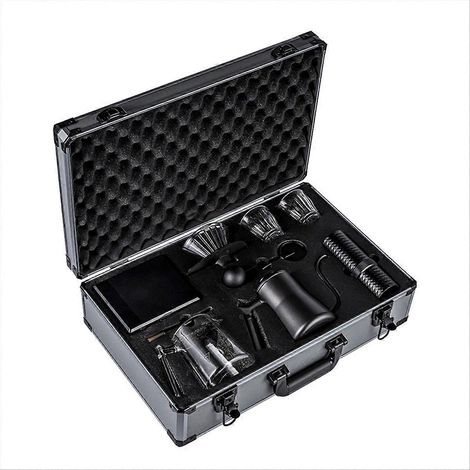 Ensemble cafetière à filtre avec cafetière, balance à café, tasse égouttoir, moulin à café, coffret métallique portable pour le camping, cadeau idéal pour l'extérieur. (1/5)
