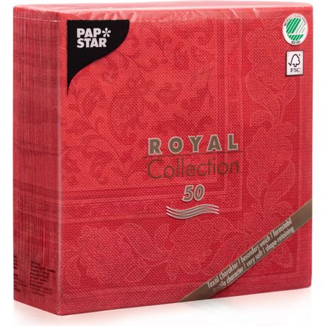 Papstar 11667 - Tovaglioli Royal Collection, 50 Pezzi, piegati a 1/4, 40 x 40 cm, Decorati, Colore: Rosso (1/5)