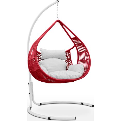 EVERGREENWEB – Sedia a Dondolo, Poltrona Sospesa in Tessuto per Interno ed Esterno, completa di struttura in Acciaio e Cuscini Super Soft - Sedia Ovetto Nido AutoPortante – Rosso - Capri (1/5)