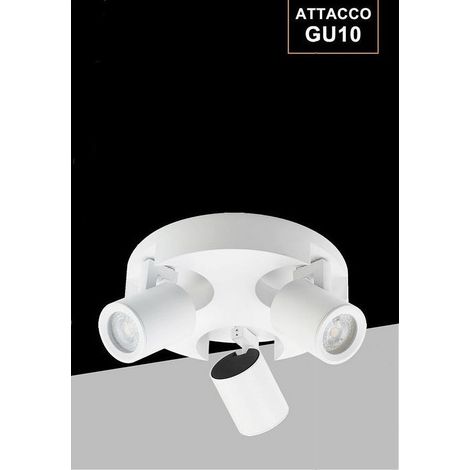 TrAdE Shop Traesio - Plafoniera 3 Diffusori Orientabile Soffitto Parete Tonda Gu10 Bianco Nero Th8804 - Bianco (1/5)