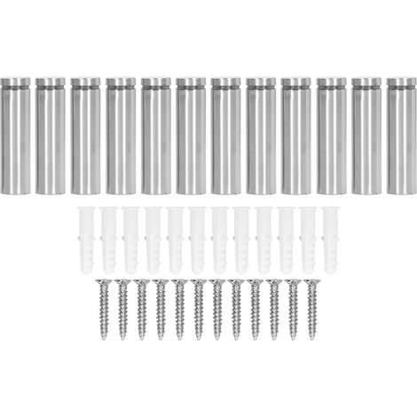 12-teiliges Befestigungsset mit Edelstahl-Abstandsschrauben (19 x 70 mm) für Werbewandhalterungen