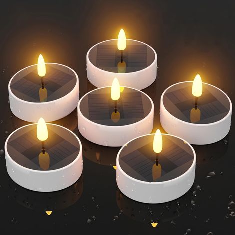 Lot de 6 Bougies Solaires pour Extérieur, Bougies LED Solaires, Bougie Solaires Étanches Dusk to Dawn à Effet Flamme pour Jardin (1/5)