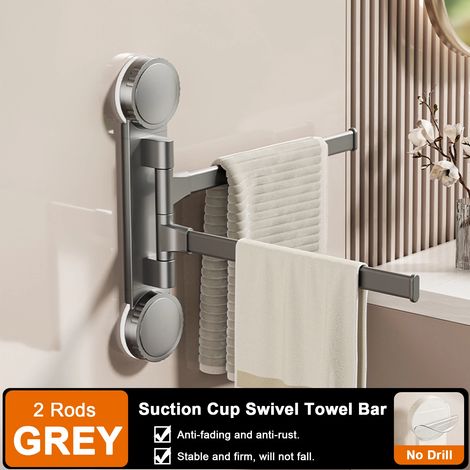 (Gris 2 niveaux - Chine continentale) Porte-serviettes à ventouses rotatif en aluminium, 2/3/4/5 barres, fixation murale pour cuisine et salle de bain. (1/5)