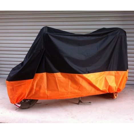 Housse de moto imperméable, protection solaire et anti-poussière, housse universelle pour scooter et moto, dessus noir, dessous orange, taille XXL