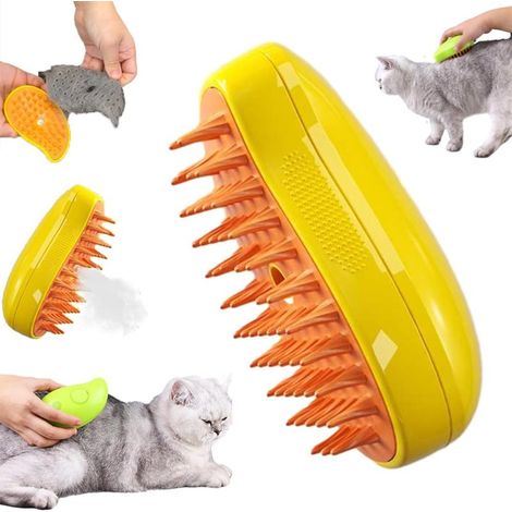 Spazzola a vapore 3 in 1 per gatti, districa e rimuove il pelo morto, versione gialla