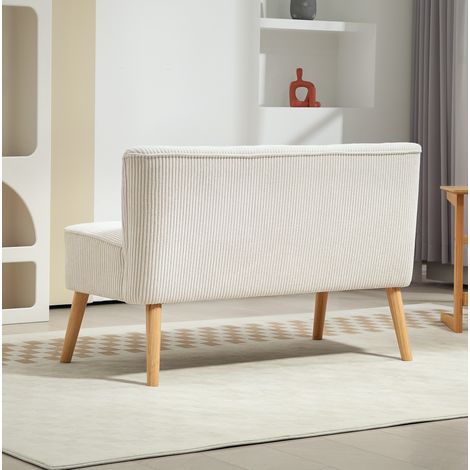 Sofá de 2 plazas sin reposabrazos, tapizado con efecto pana, 117 x 56,5 x 77 cm, blanco crema HAVRYA (1/5)