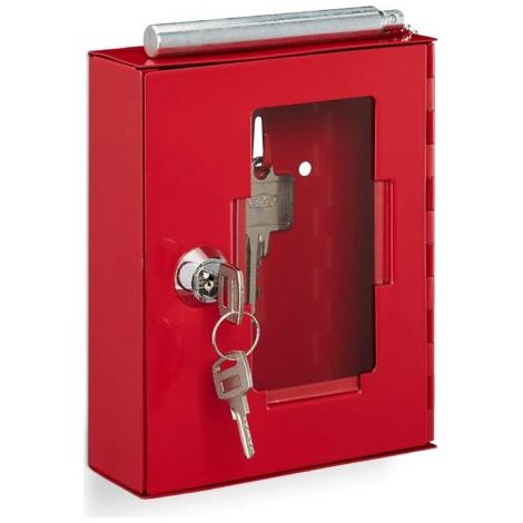 2 x Boîte à clés de secours - Métal - Verrouillable - Avec marteau brise-vitre et vitre - Pour urgence et accès rapide - Rouge - 15x12x4cm