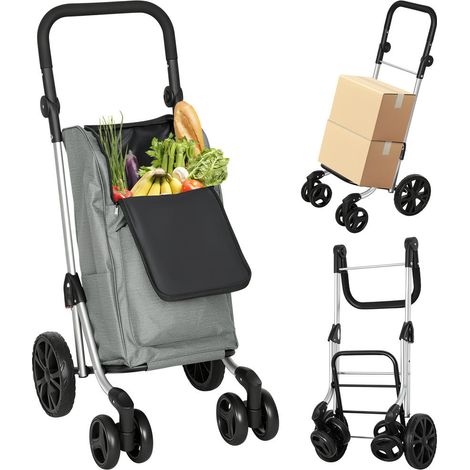 Adapté aux escaliers : Poussette de marché pliable pour courses quotidiennes avec sac isotherme 46L 6 roues alu gris (1/5)