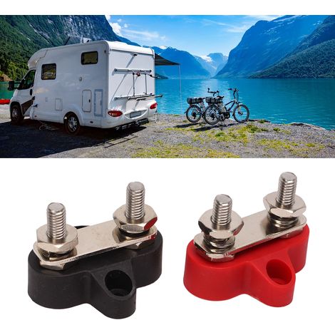 Bornes de barre omnibus à double goujon pour alimentation par batterie 48 V avec rondelles en laiton pour camions, caravanes et bateaux (paire rouge et noire) 1/4 po (CP-0406) (1/5)