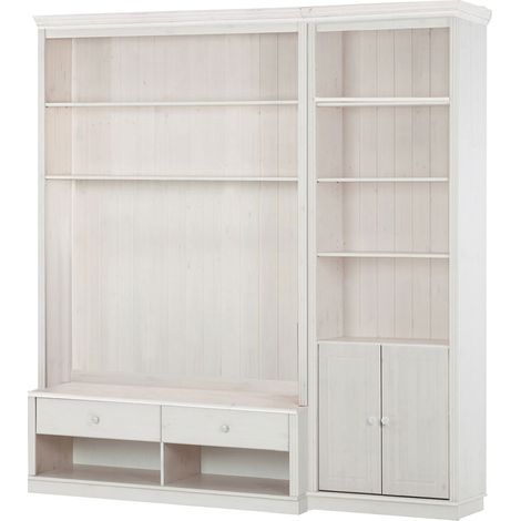 AnitaBibliothèque avec meuble bas TV en pin laqué blanc (1/5)