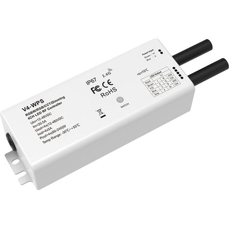 Controlador Tira LED Monocolor/CCT/RGB/RGBW 12-24V IP67 SKYDANCE V4-WPS Compatible con Mando RF Monocolor / CCT / RGB / RGBW