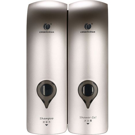 VURAHOME - 300ml  2 Distributeur de savon manuel à double tête mural Gel douche Distributeur de shampoing liquide Support pour salle de bain à la maison d'htel - Champagne Gold (1/5)